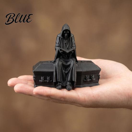 Niche Handmade Crafts 3D Printed Reading Skeleton Figurine Gothic Hooded Reader Statue Matte Black Home Ornaments Spooky Desktop Ornament for Office