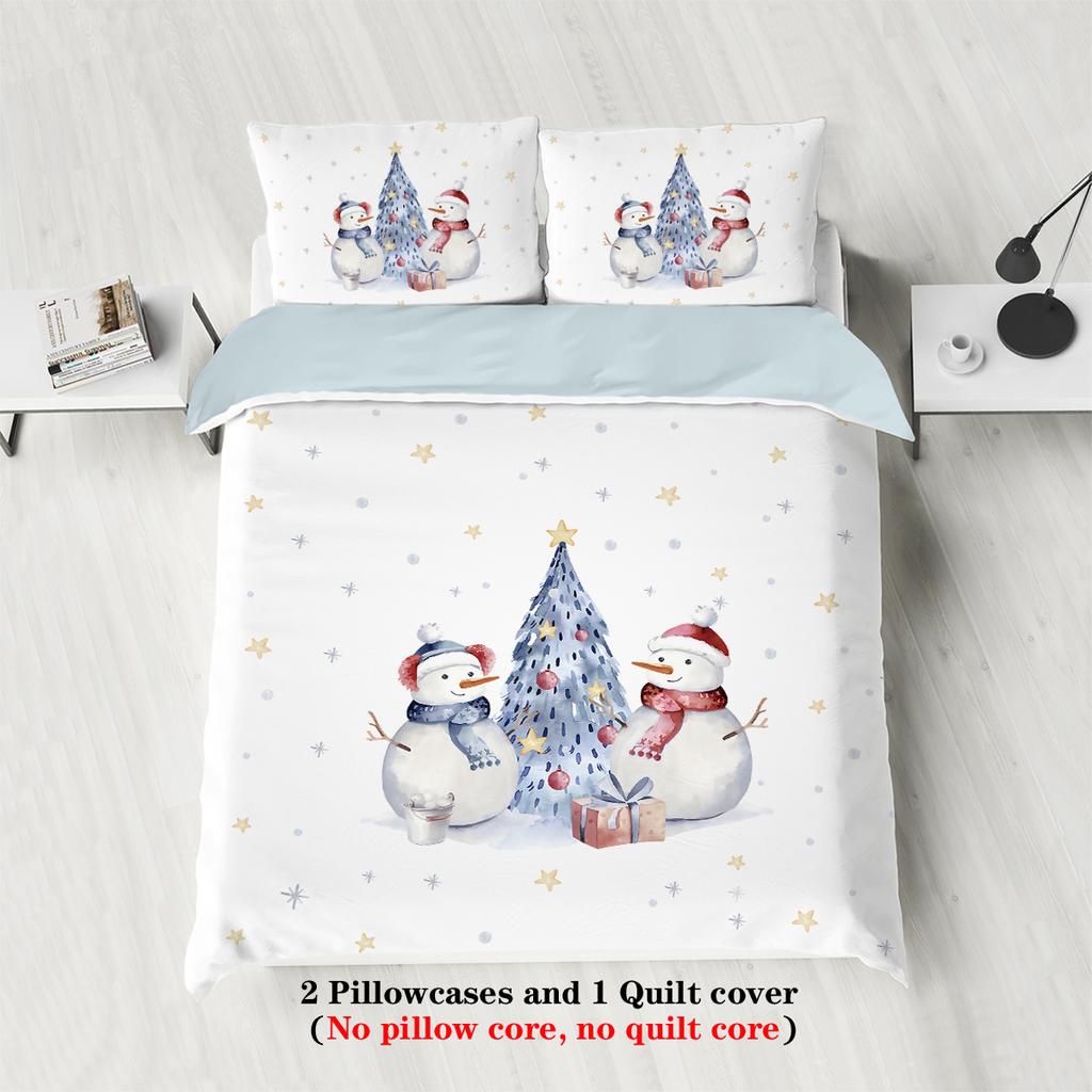3pcs Merry Christmas Snowman Themed Bedding Set, 1*duvet Cover+2*pillowcase, for Teenagers and Adults Bedroom, Christmas Gift