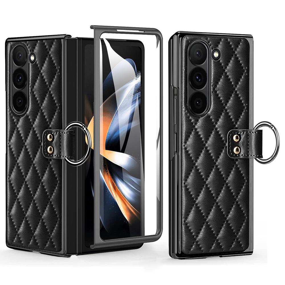 For Samsung Galaxy Z Fold6 5G Case Rhombus Grid Phone Cover with Tempered Glass Film