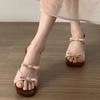 Fashion Butterfly-Knot Women Sandals Elastic Band Square Toe Wedges Mid Heel Female Shoes Sweet Designer Summer New Brand Concise Casual