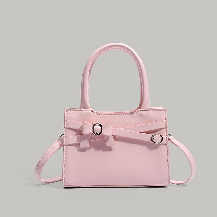 Energetic Girl Bowknot Decorated Niche Solid Color Simple Stylish High-End Handheld Shoulder Crossbody Small Square Bag Trendy