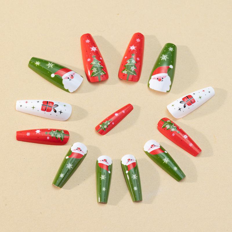 Long Wearable Santa Claus Gift Box Manicure: Removable Christmas Nail Patches
