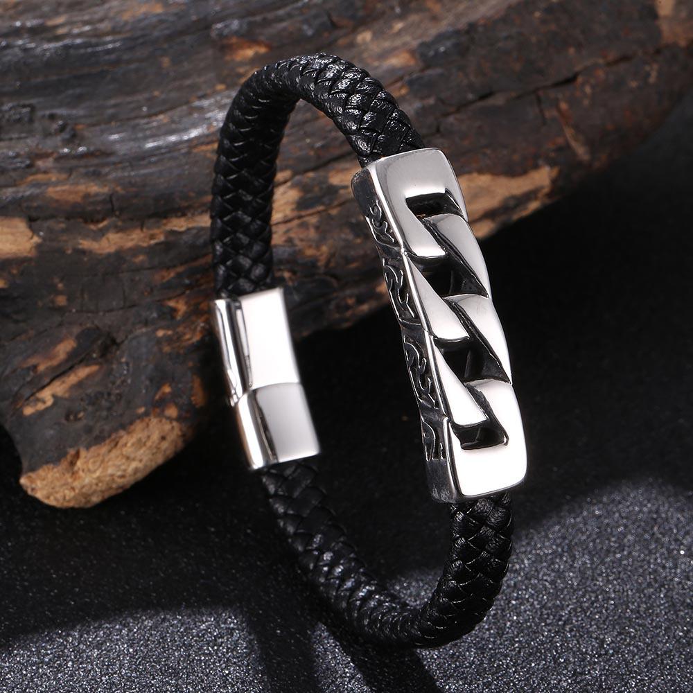 

Men s Punk Style Titanium Steel and Leather Bracelet - European & American Fashion