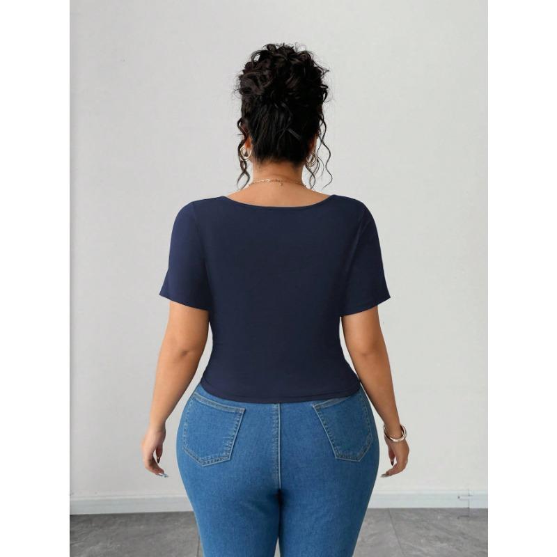 Summer New Style Oblique V-neck Fashion Slim Solid Color Simple Versatile Short-sleeved T-shirt