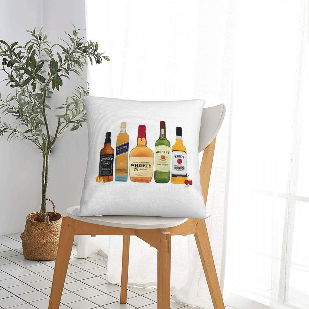 Whiskyflaschen Illustration Quadratische Kissenhülle Kissenbezug Kissen Überwurf für Zuhause Schlafzimmer Auto