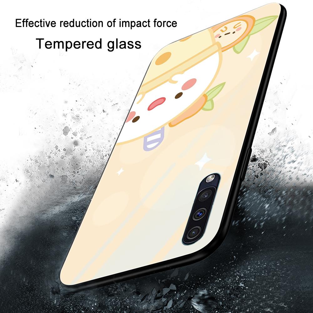 Cartoon Cute Milk Tea Case For Samsung Galaxy A52 A70 A71 A73 A53 A13 5g A03 A72 A22 A21s A03 Core A42 Tempered Glass Cover