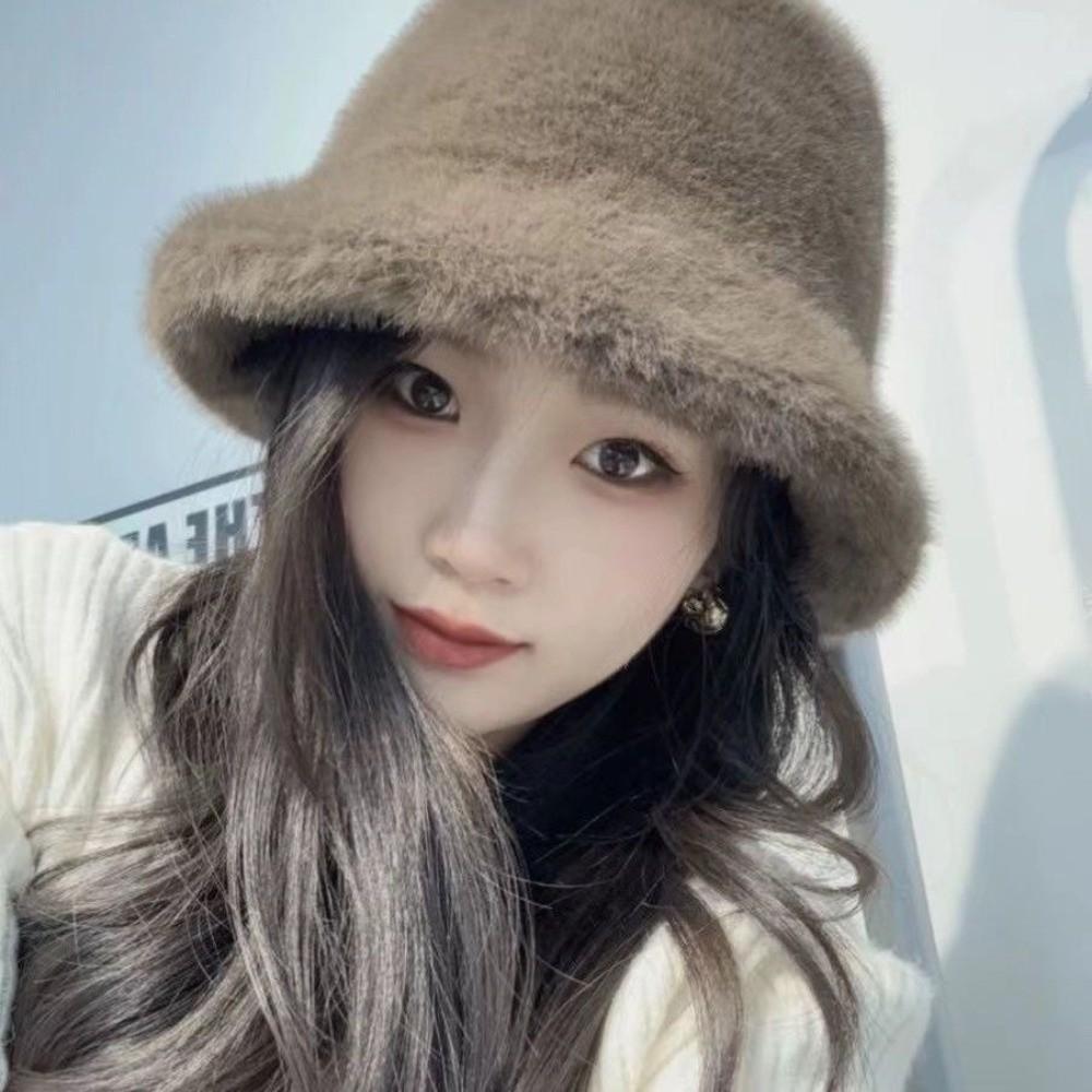 Casquette Panama Femme en Fourrure Douce Chapeau Bob Uni en Peluche Chapeau de Pêcheur Tendance