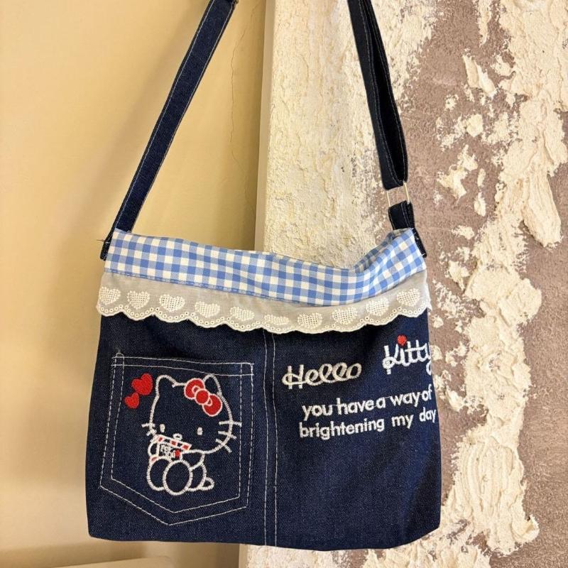 

New Cute Cats denim shoulder crossbody bag sweet commuter tote bag casual shoulder bag Women s Handbag versatile casual handbag