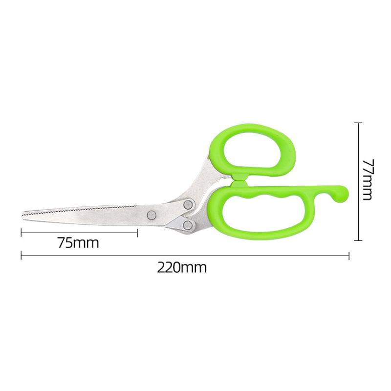 Household Stainless Steel Salad Shears 5-layer Scallion Scissors Green Comfort Handle Kitchen Tool Cooking Accessories For Home
