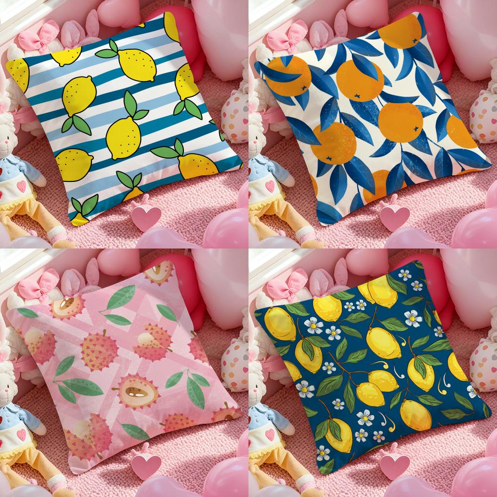 Fruit Print Cushion Cover Anti-dustmite Pillowcase Invisible Zipper Silky Short Plush Sofa Cushion Cover