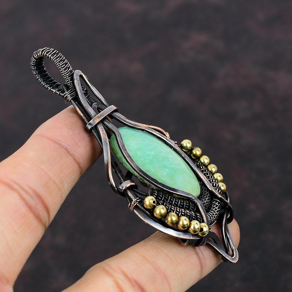 Chrysoprase Pendant Copper Wire Wrapped Pendant Copper Jewelry Handmade Brand New Pendant Unique Wire Wrap Jewelry Gemstone Pendant For Gift