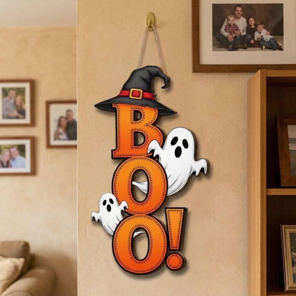 2D Flat Halloween Ghost Pendants Wooden Ghost Hanging Sign Kitchen Hanging
