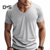 Herren Sommer T-Shirt Kurzarm V-Ausschnitt Einfarbig Schnelltrocknend Locker Pullover Mittellanges Oberteil für Sport Büro Dating