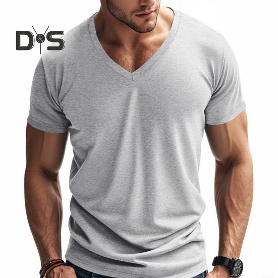 Herren Sommer T-Shirt Kurzarm V-Ausschnitt Einfarbig Schnelltrocknend Locker Pullover Mittellanges Oberteil für Sport Büro Dating