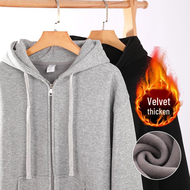 Autumn/Winter Hooded Cardigan: Unisex Thick Velvet, Versatile & Loose Fit Casual Jacket