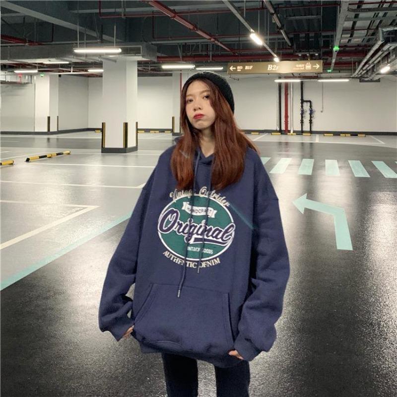 Women Long Sleeve Hooded V Neck Loose Pullovers Female Tops Solid Color Sweatshirts