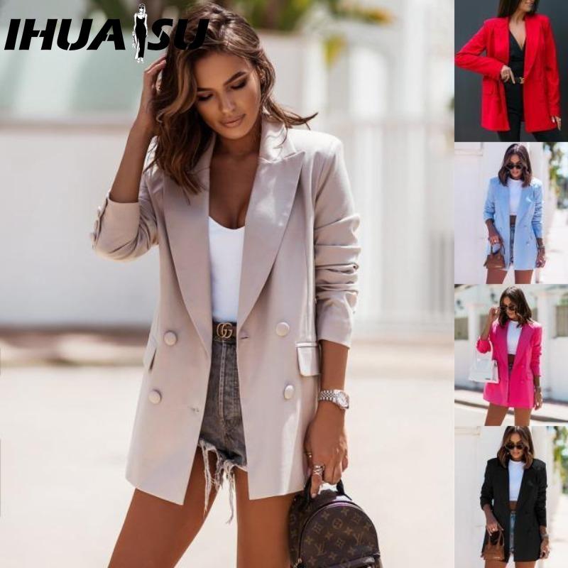 IHUASU Giacche e cappotti con collo a polo, maniche lunghe, casual, vintage, tinta unita, stampa autunno inverno