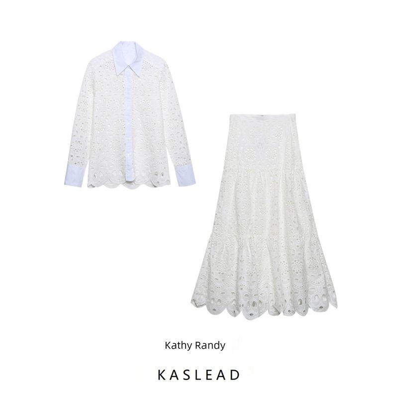 Kaslead New Arrival Women's Clothing Fashion Style Cut Out Embroider Shirt Skirt 4786052 2731051