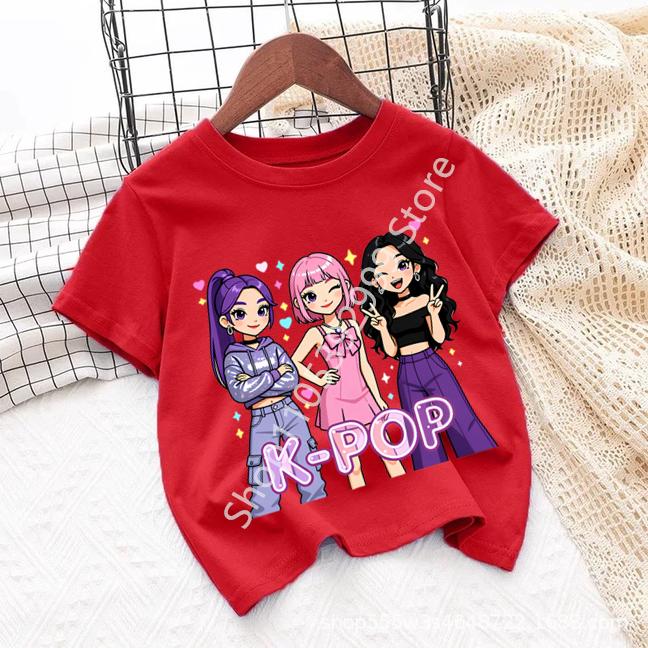 Girls KPOP Idol Group Print Short Sleeve Boys and Girls TShirt Cute Cartoon Graphic Tee Kids Summer Casual Top