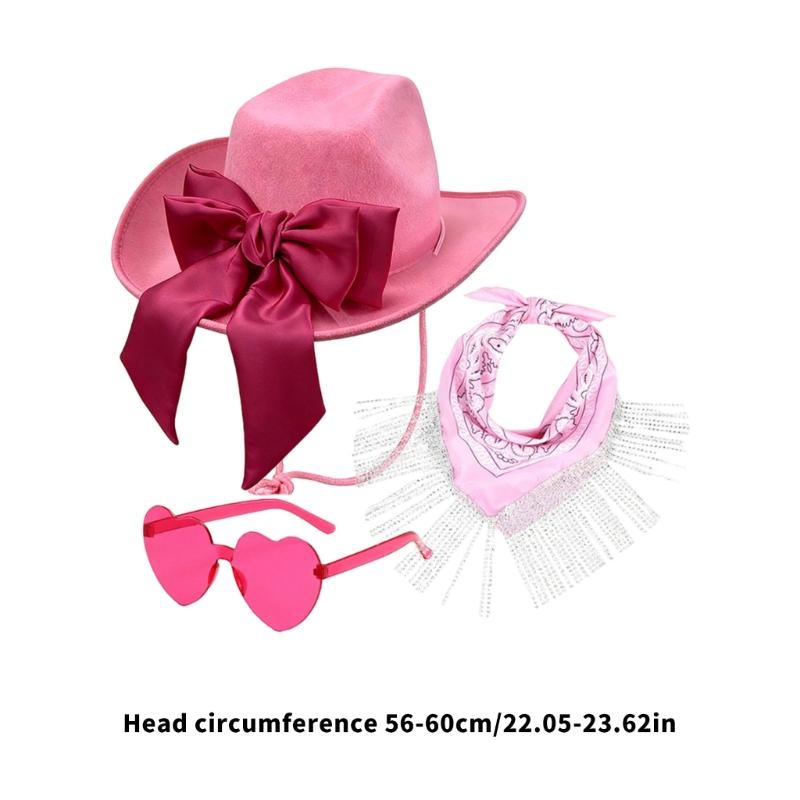 3Pcs Fashionable Cowboy Hats Bundle Includes Bandana And Shades Perfect For Themed Event And Daily Wear