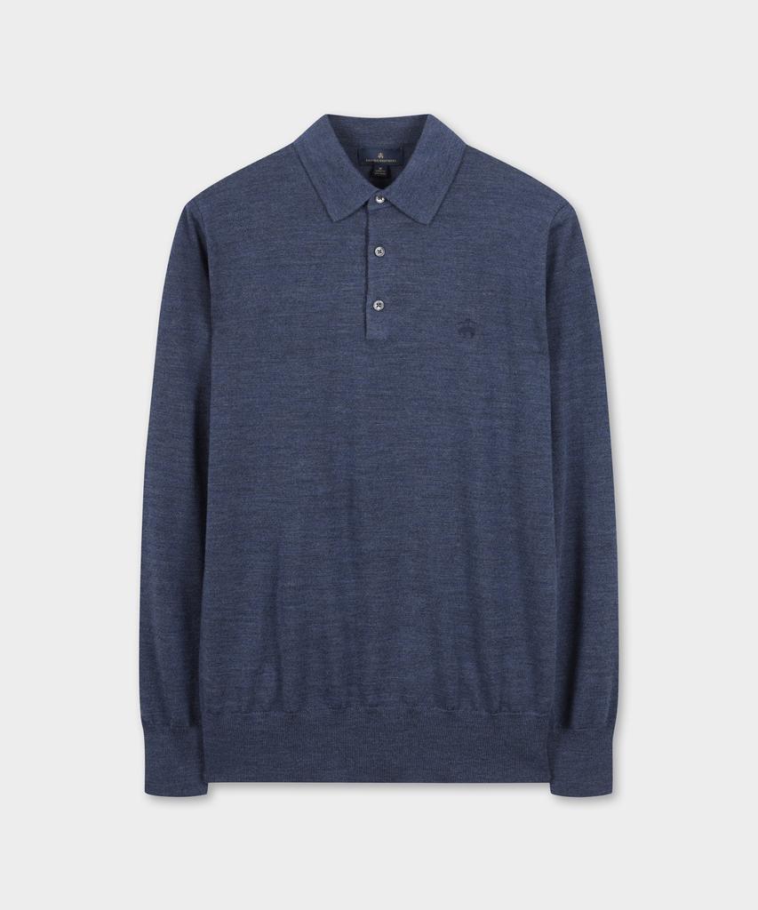 BROOKS BROTHERS Merino Wool Logo Polo Sweater (Indigo) (Bbwtmnf301)