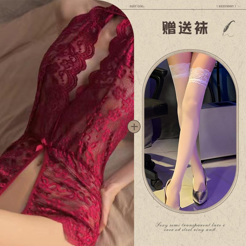 Sexy lingerie sexy teasing women open crotch lace seduction onesie free suit