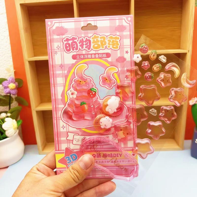 Cartoon 3D Solid Relief Stacked Stickers Handmade Cute Creative 3D  Sticker Children Student Gifts Exchange Stickers