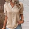 Elegante Camicetta da Donna Camicia Scollo a V Patchwork di Pizzo Manica Corta Camicie per Donna Estate Top da Donna