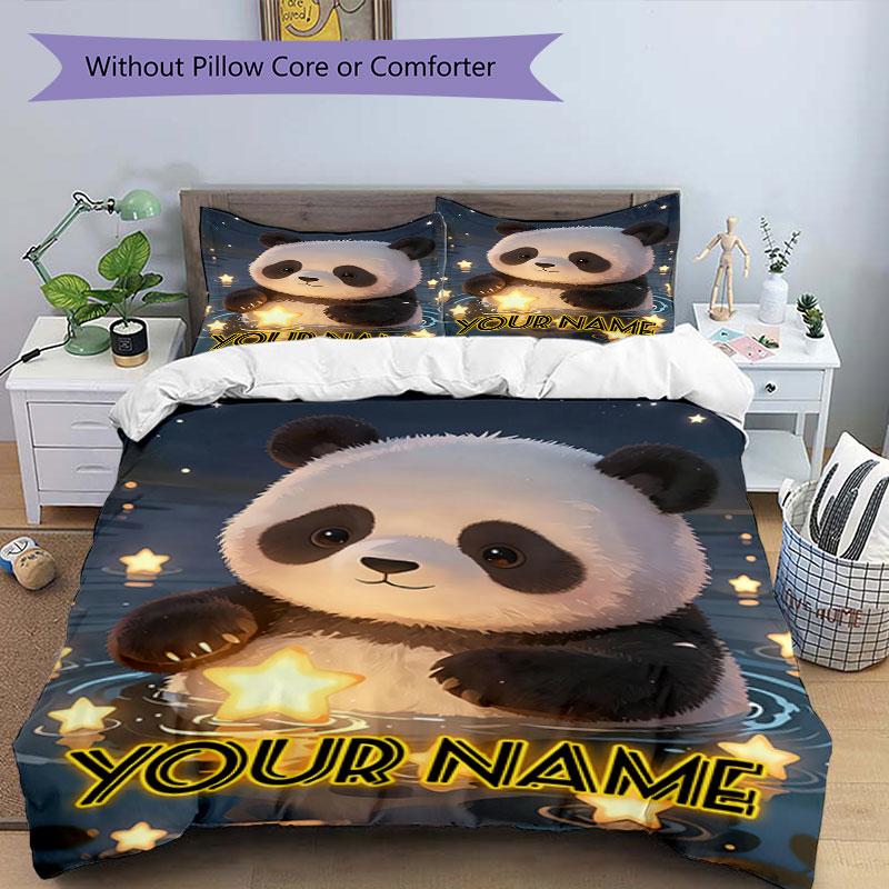 3PC Custom Name Panda Dreams Nightly Bedding Set Duvet Cover Closure Includes 1 Duvet Cover & 2 Pillowcases for Bedroom