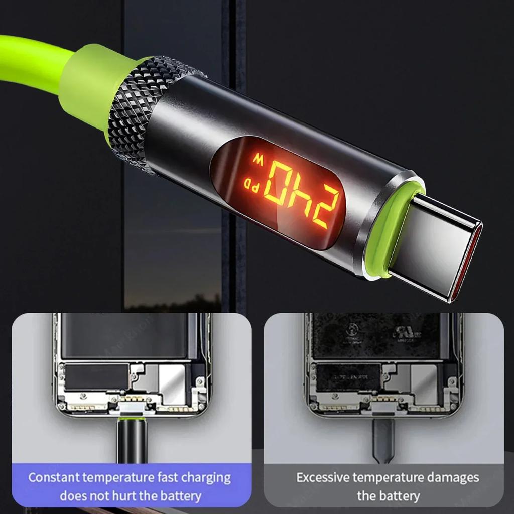 LED Display USB C Fast Charging Cable 100W 240W, USB A To Type C and USB C To USB C Data Sync Cord for Phones Laptops Tablets