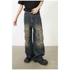 Long Trousers Versatile Washed Multi-pocket Design Sense of Work Jeans Men Senior Sense Pants