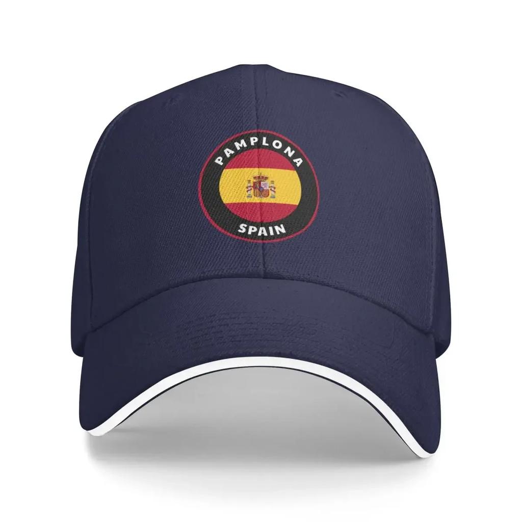 Pamplona Spain  Espana Badge with a Spanish Flag Roundlet Baseball Cap Custom  Black Mens Hats Womens