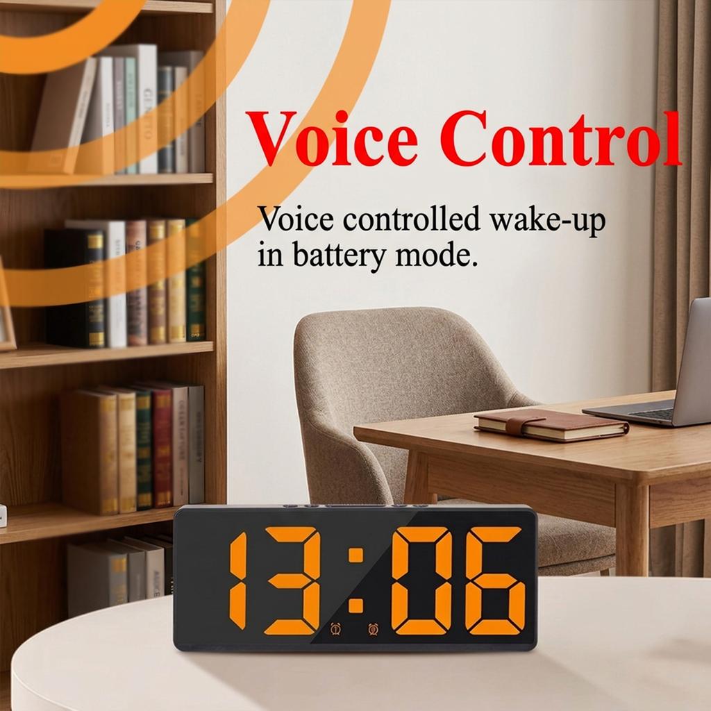 LED Digital Alarm Clock Voice Control Dual Alarms Snooze Function Night Mode Desktop Table Clock 12/24H Electronic LED Clock2