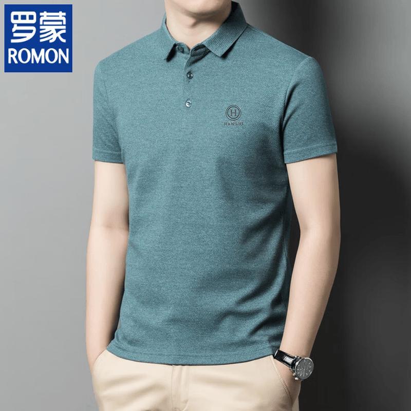 

ROMON Men s Ice Silk Pineapple Texture Polo Shirt 3XL 185