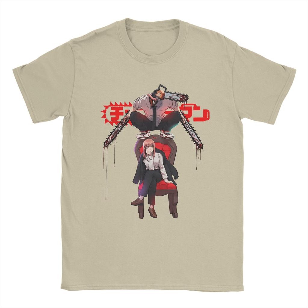 Men T-Shirt Denji And Makima Chainsaw Man Japanese Anime Vintage Pure Cotton Tee Shirt Short Sleeve T Shirts Clothing Plus Size