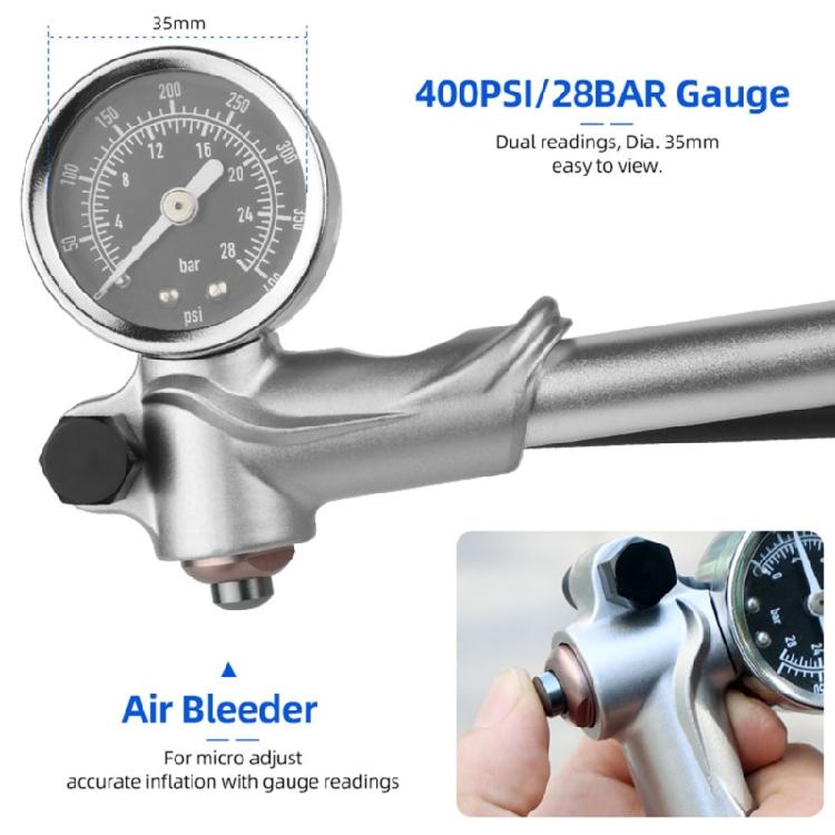 Aluminum Bike Suspension Pumps 400psi Accuracy Gauges Front Fork Inflator Rotating Hose For Valves