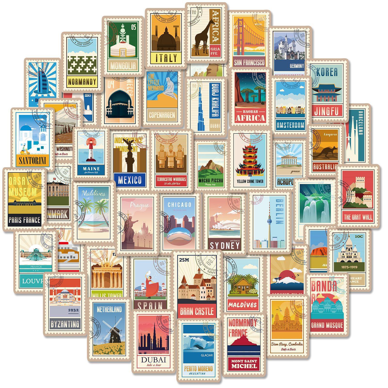 100 World Landmark Stickers, World City Landmark Stickers Travel Material Logo Architecture Stickers
