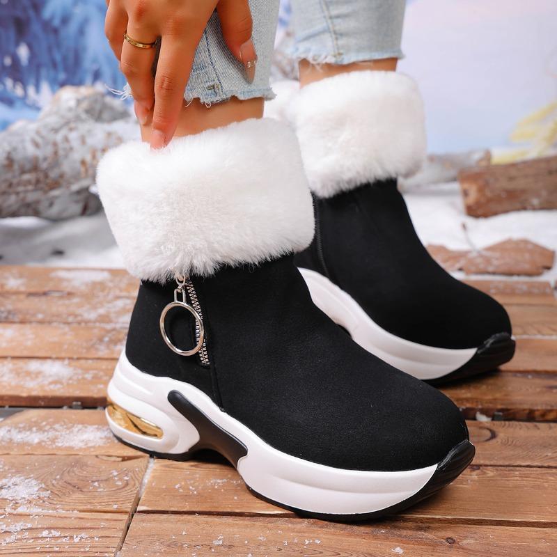 Large Size Snow Boots Women's New Winter Side Zipper European and American Wind Fluffing Short Tube Velvet Warm and Heightening Cotton Boots