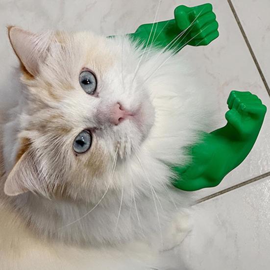 2Pcs Cat Muscular Arm Costume Cat Neck Arm with Muscle 3D Printed Superhero Cosplay Pet Spoof Toy Funny Cat Photo Prop Accessory