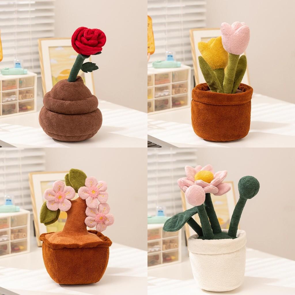 Tulips Roses Peach Blossoms Lotus Flowers Plush Potted Plant Toy For Kids Gift