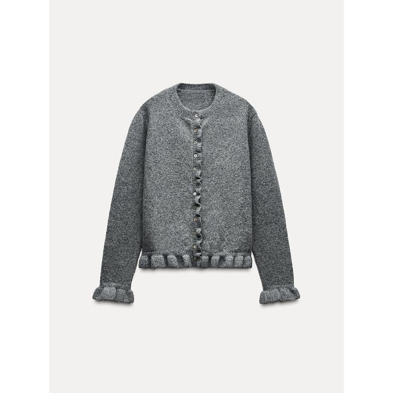 Za2025 Spring New Women's Clothing Single-Breasted Laminated Decoration Long Sleeves Crew Neck Casual Knitting Outwear 2756114