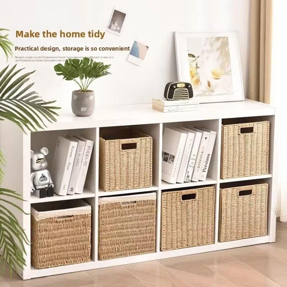 Hand Woven Foldable Storage Box Square Sundries Organizer Imitation Rattan Basket  Picnic