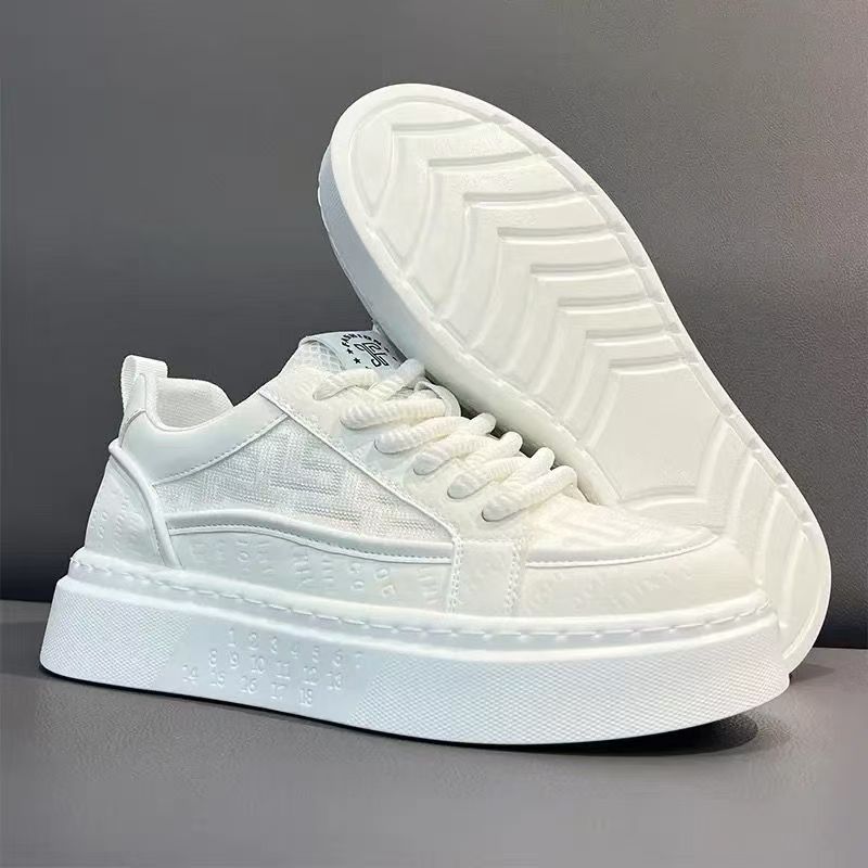 Men's Shoes Summer Breathable Trend Versatile Casual White Board Shoes Youth Non-slip Sports Thick Sole Heightening White Shoes