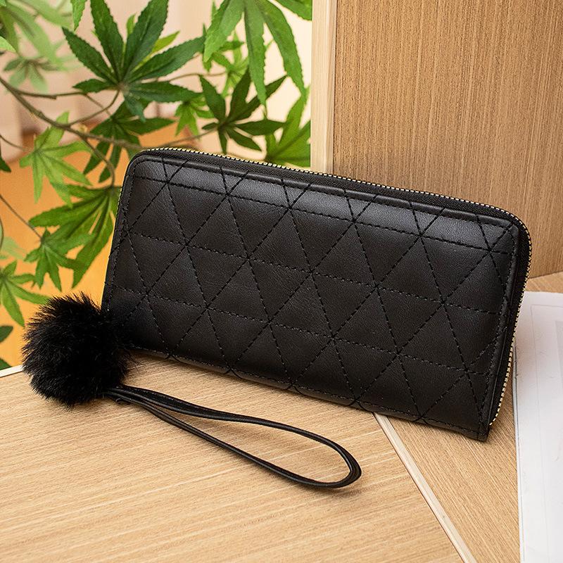 New fashionable medium and long embroidered rhombus women's wallet multi-card clutch bag