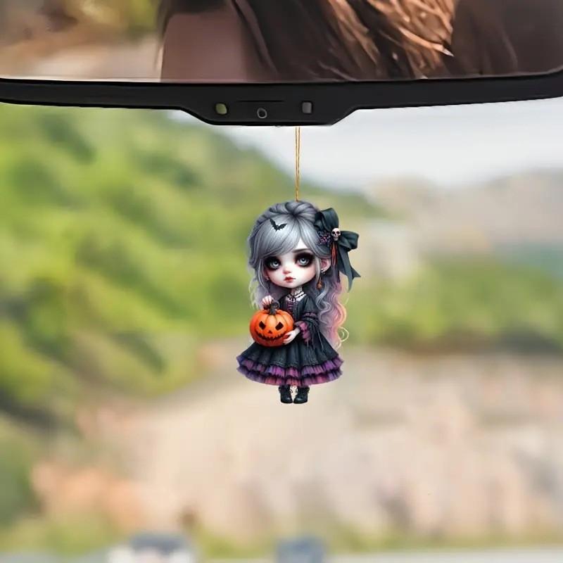 Holding Halloween Witch Pumpkin Patterned Acrylic Pendant For Holiday Decor