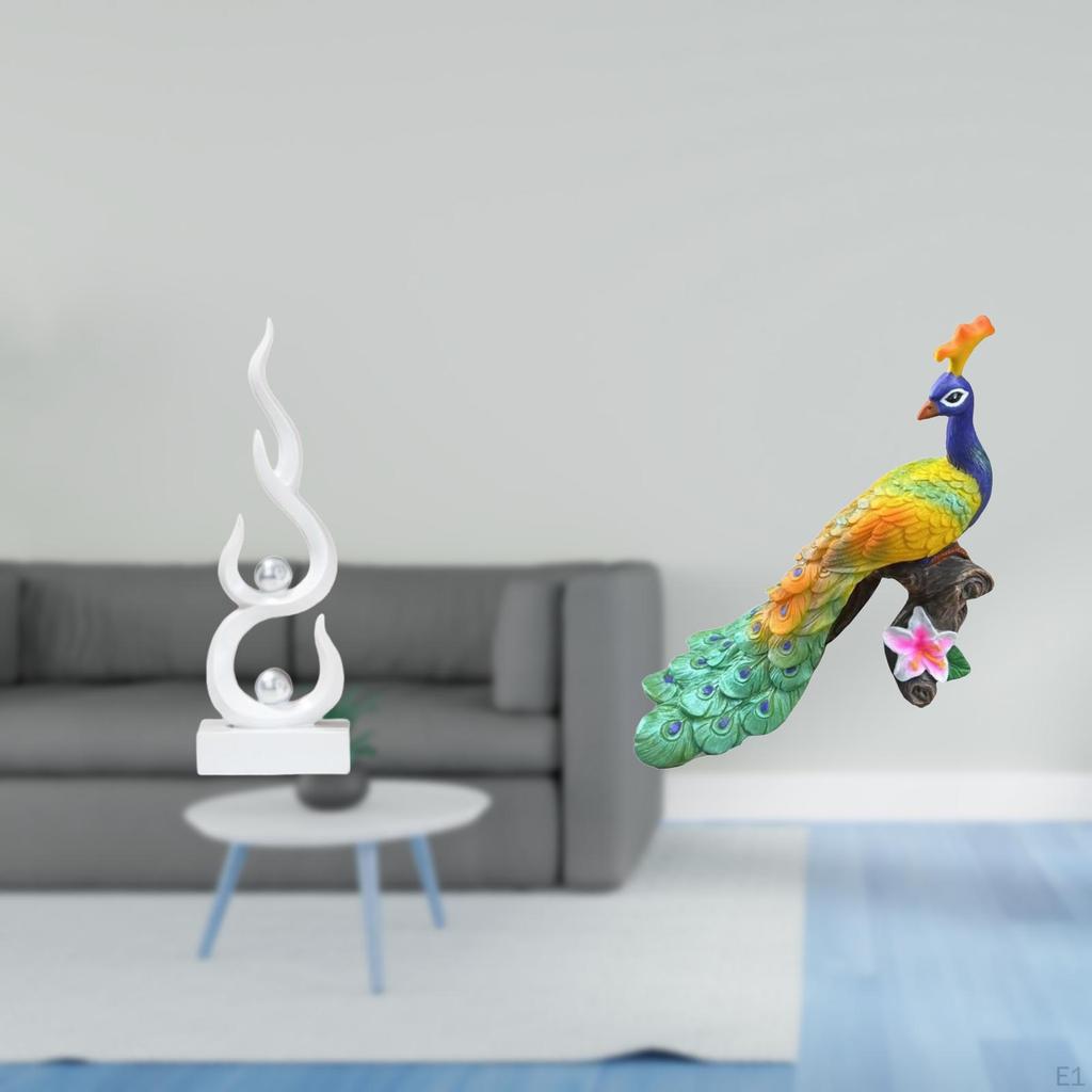 Modern Resin Flame Peacock Sculpture Abstract Fire Figurine Decorative Garden Ornament Craft for