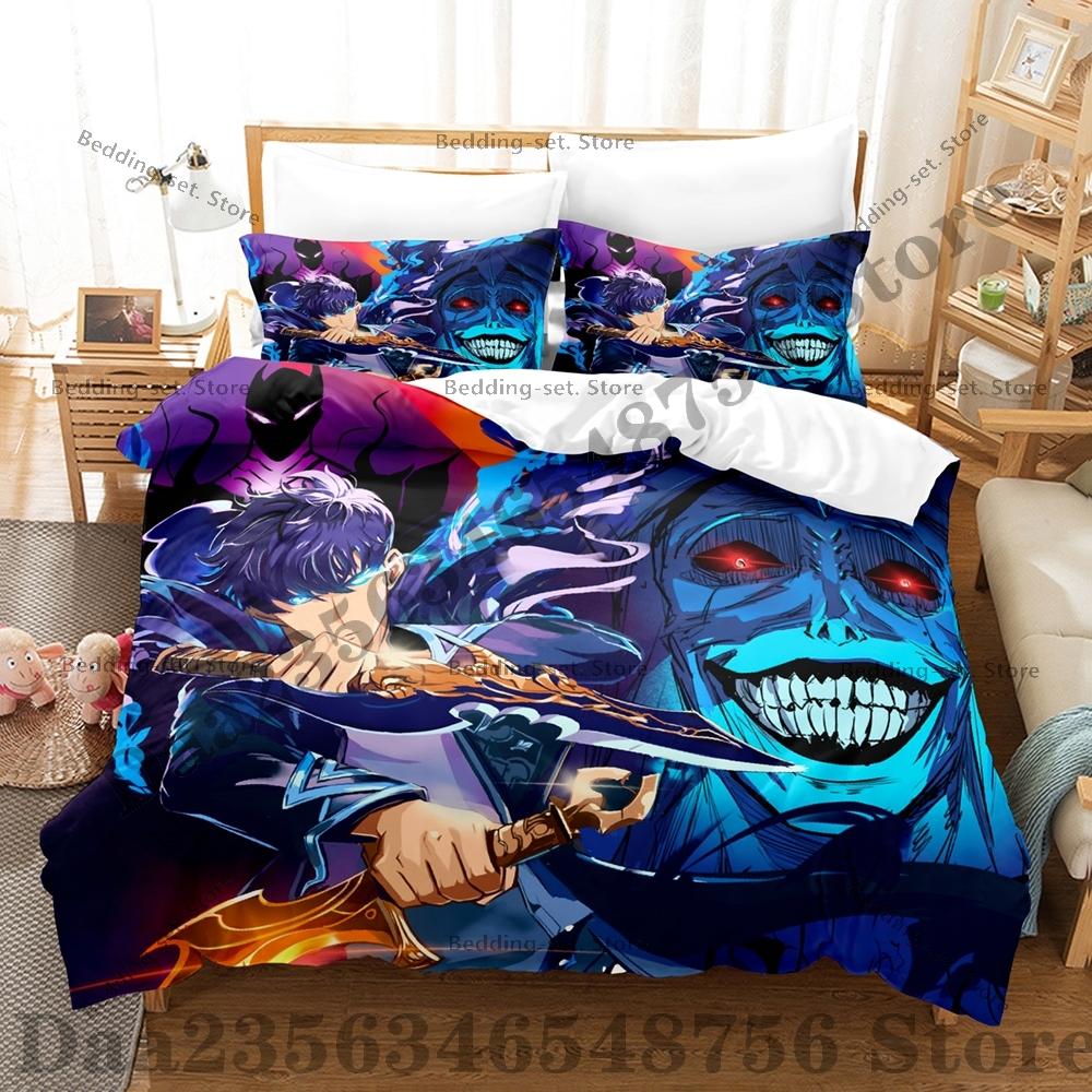 Comforter Solo-Leveling Three-Piece Set Sung Jin-Woo Bedding Set Single Twin Full Queen King Size Bed Set Bedroom s Anime
