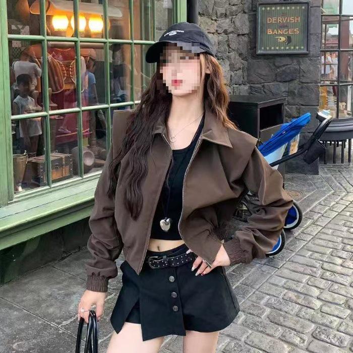 

Women s Loose Fit Short Jacket with Original Fabric and Inner Drawstring – High-End Casual Style Small