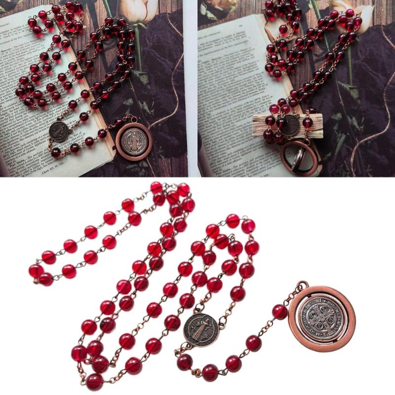 Traditional Catholic Rosary Necklace Sacred Beads Necklace Sweater Chain Necklace Alloy Material Long Necklace for Daily