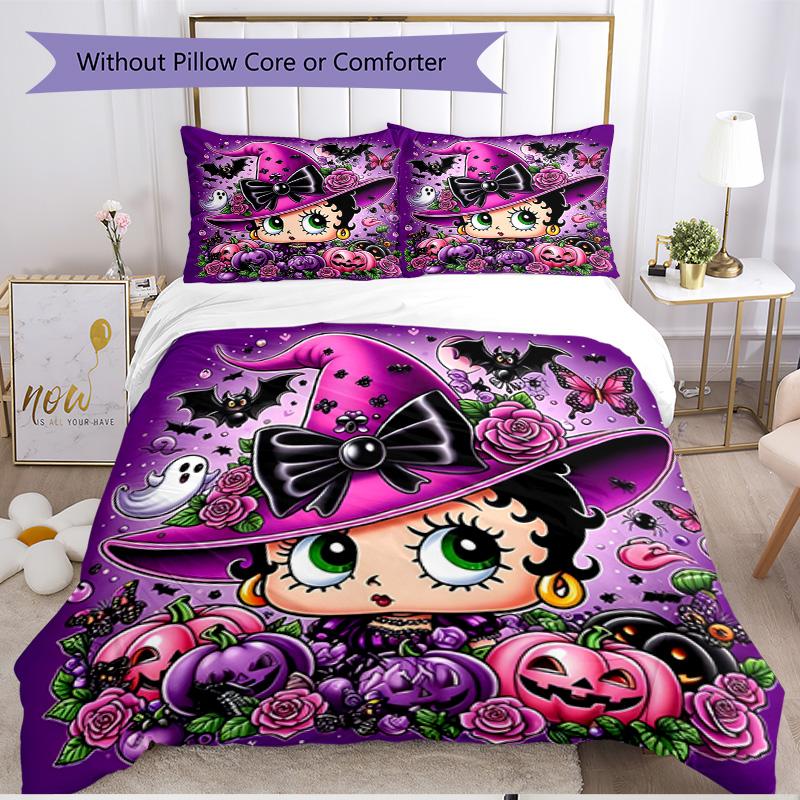 3pcs Duvet Cover Set (1*Duvet Cover + 2*Pillowcase, Without Core), Betty Boop Print Soft All‑Season Bedding Set, Home Bedroom Decor Gift